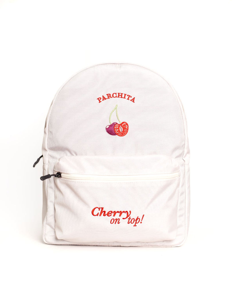 Morral Cherry para mujer en Lona sublimada con cremallera y cargadera ajustable color beige