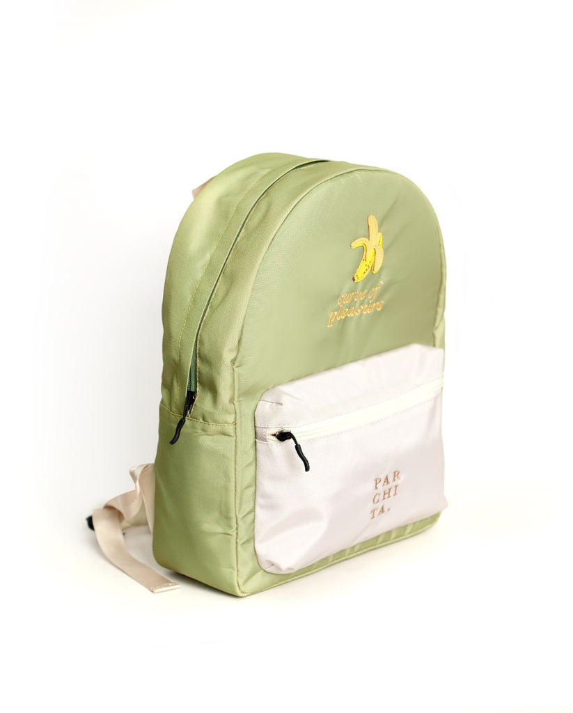 Morral Banana para mujer en Lona sublimada con cremallera y cargadera ajustable color Verde manzana x beige