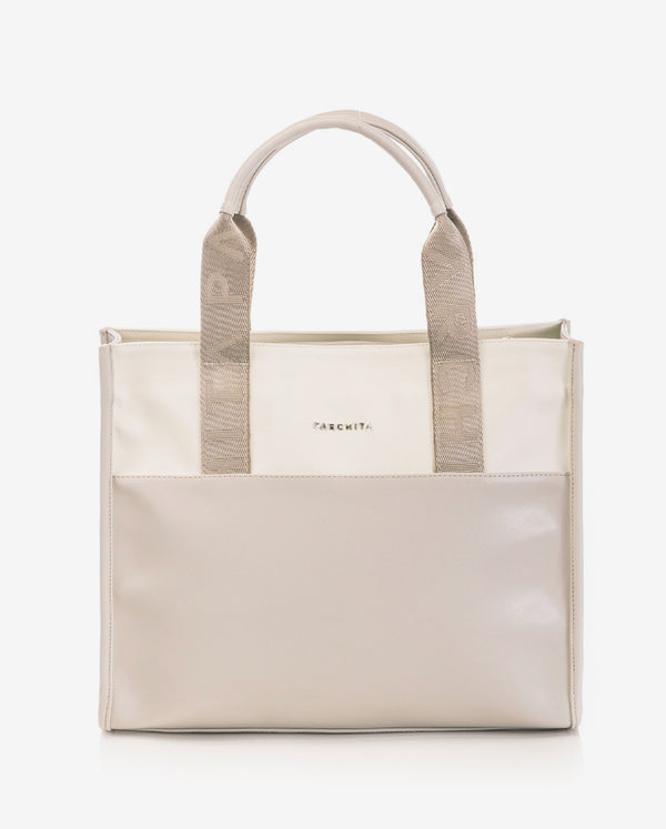 Bolso Shopping Clásico Taupe x Crema